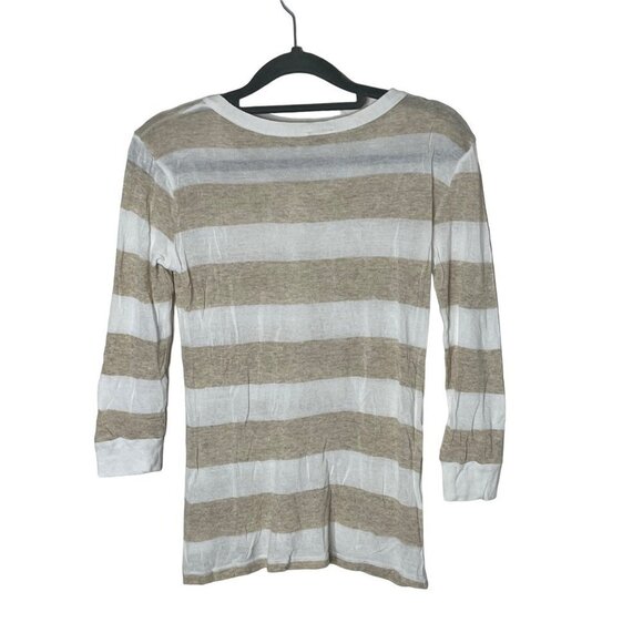 Adriano Goldschmeid‎ ¾ Sleeve Striped Knit Top Popover Brown White Med - Picture 7 of 9
